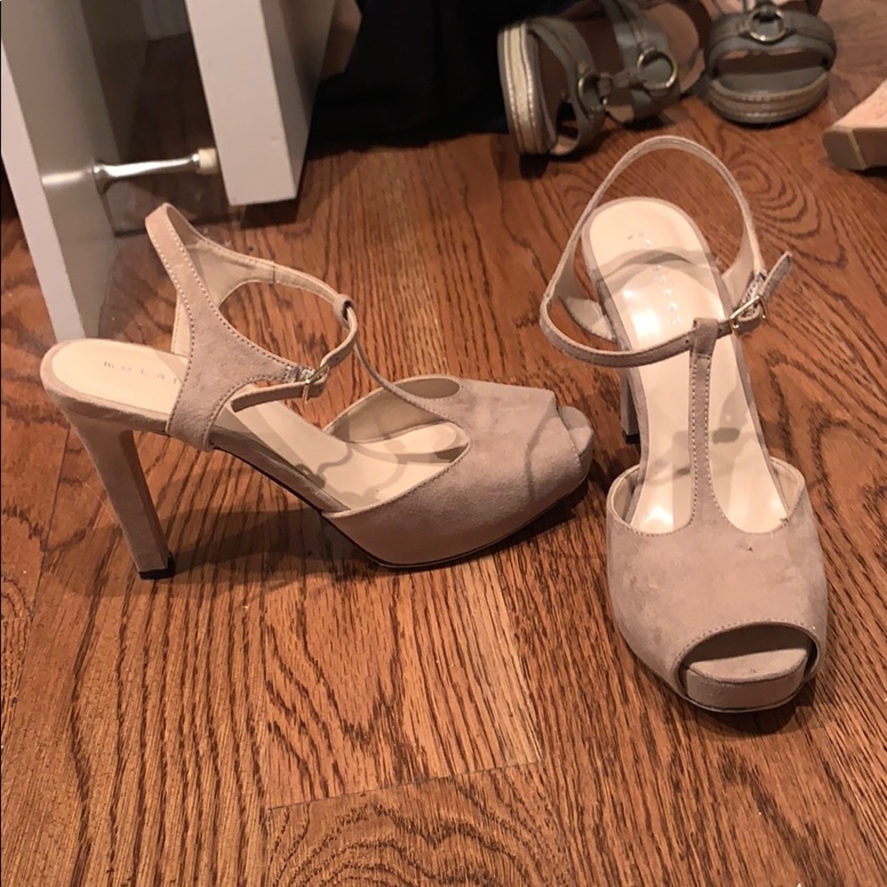 T-Strap Platform Suede Heels